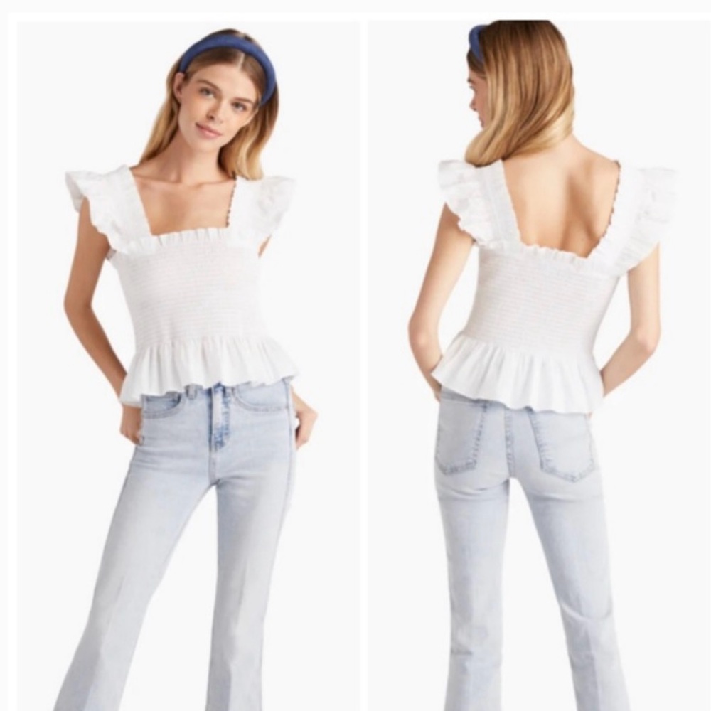 Hill House White Smocked Ruffle Peplum Top
